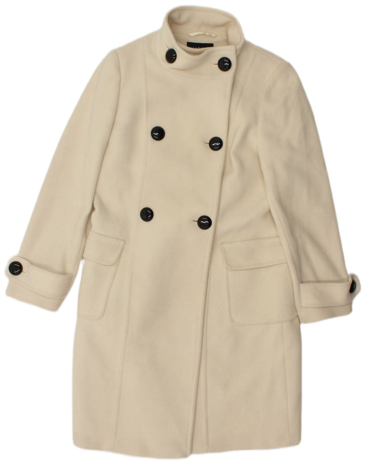 Jaeger Womens Double Breasted Coat UK 14 Large Off White Wool