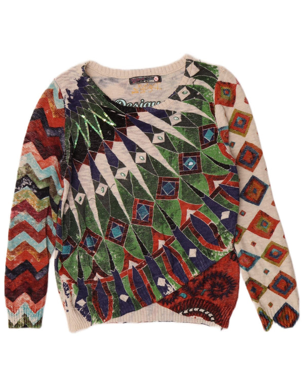 Desigual Womens Crew Neck Jumper Sweater UK 18 XL Multicoloured Bohemian