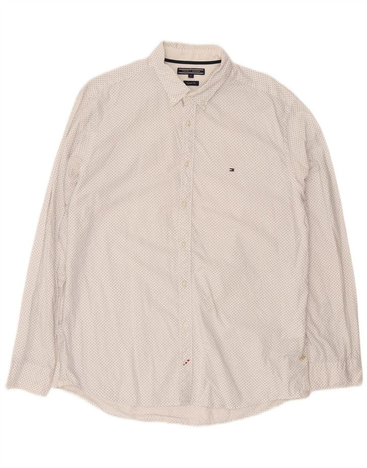 Tommy Hilfiger Mens Regular Fit Shirt XL White Spotted Cotton