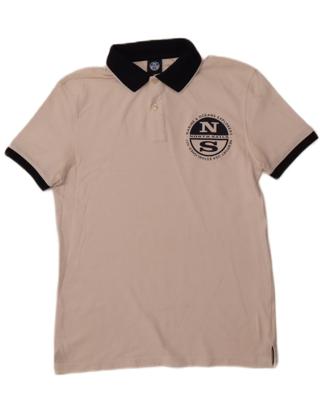 NORTH SAILS Mens Graphic Polo Shirt Small White Cotton