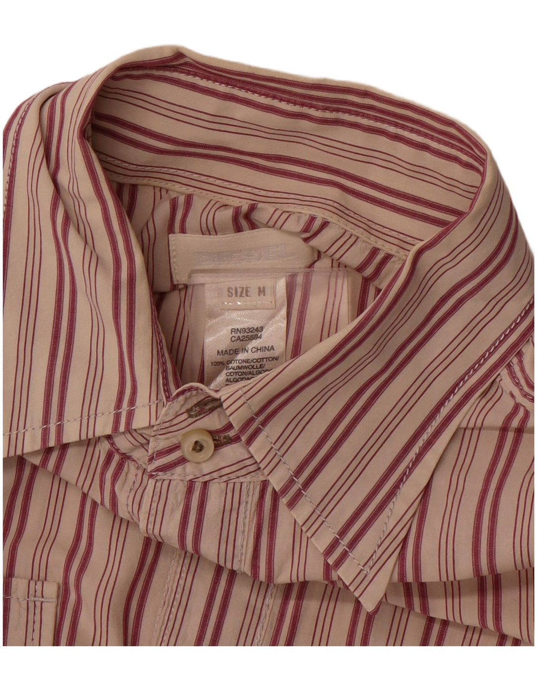Diesel Mens Short Sleeve Shirt Medium Red Striped Cotton