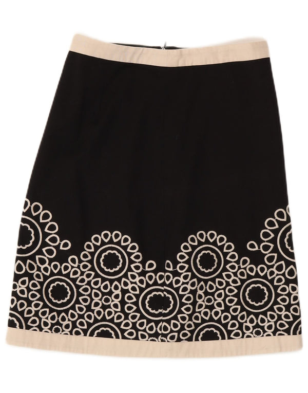 Boden Womens Midi Skirt UK 8 Small W28 Black Floral Cotton
