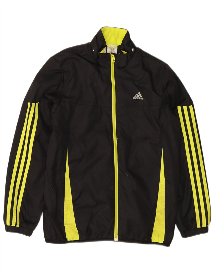 ADIDAS Boys Tracksuit Top Jacket 11-12 Years Black Colourblock Nylon