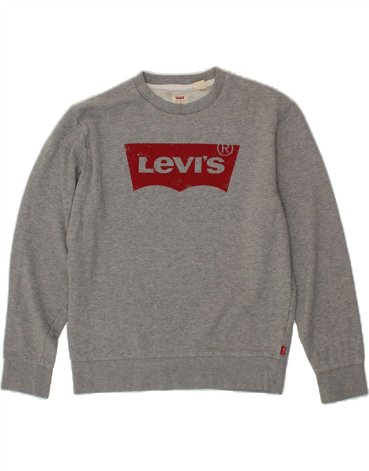 LEVI'S Womens Oversized Graphic Sweatshirt Jumper UK 10 Small Grey Cotton Vintage Levi's and Second-Hand Levi's from Messina Hembry 