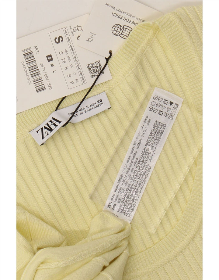 ZARA Womens Maxi Short Sleeves Jumper Dress UK 8 Small Yellow Viscose