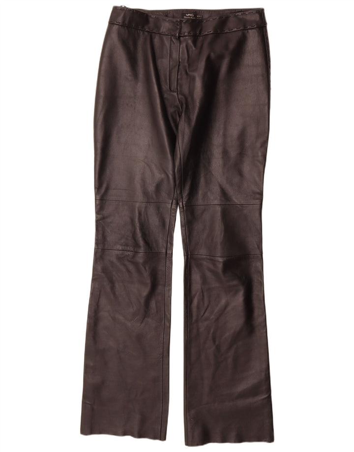 Mango Womens Straight Leather Trousers IT 42 Medium W30 L35 Black