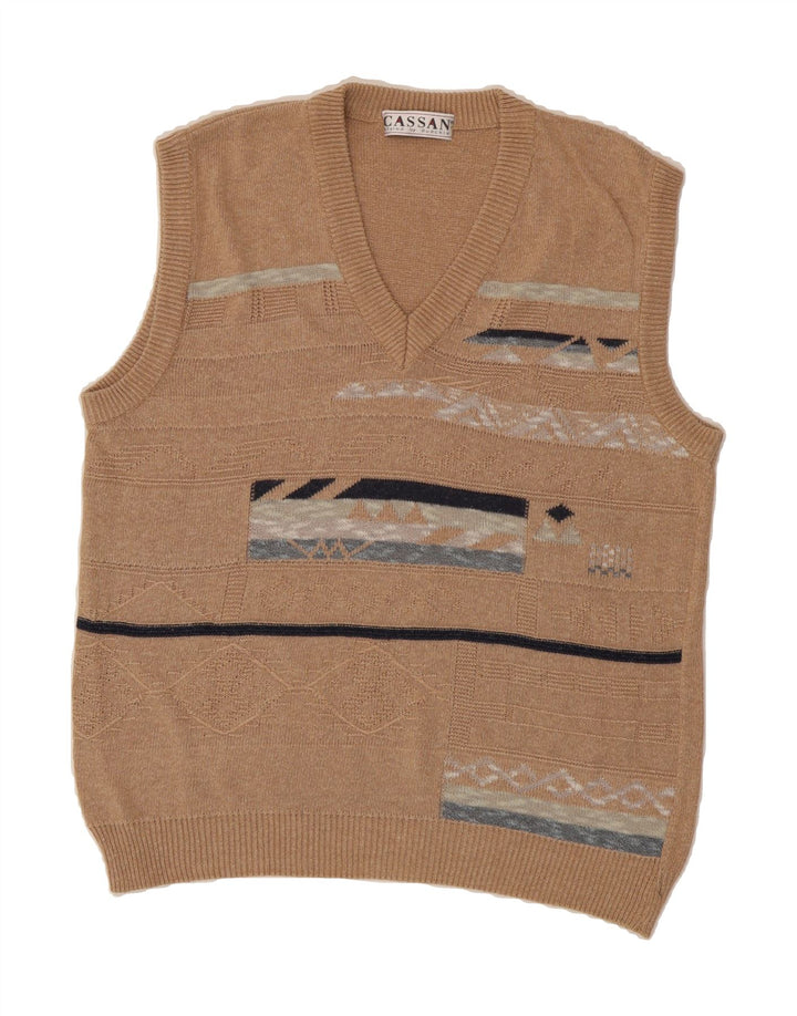 CASSAN Mens Vest Tank Top Medium Beige Striped Vintage Cassan and Second-Hand Cassan from Messina Hembry 