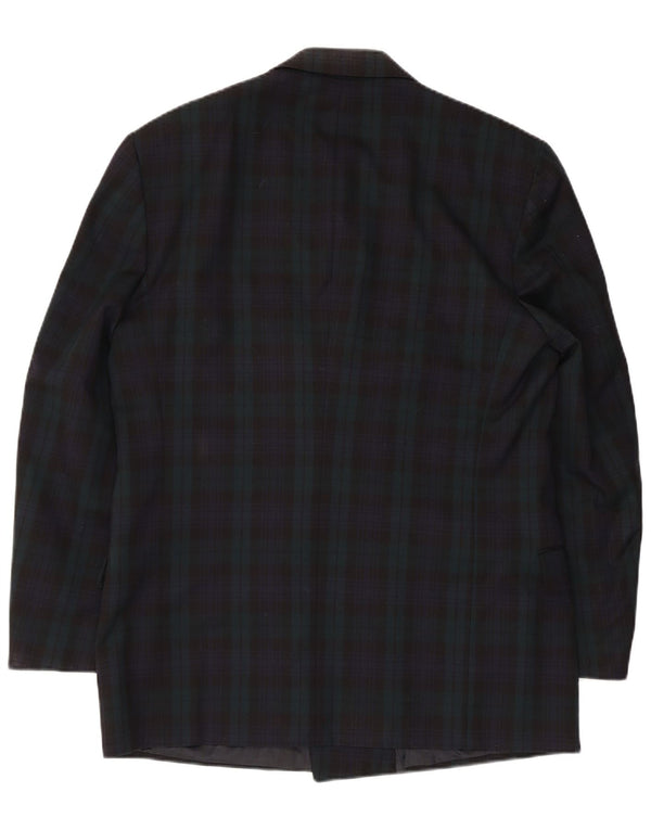 Jaeger Mens Double Breasted Blazer Jacket IT 52 XL Navy Blue Check Wool