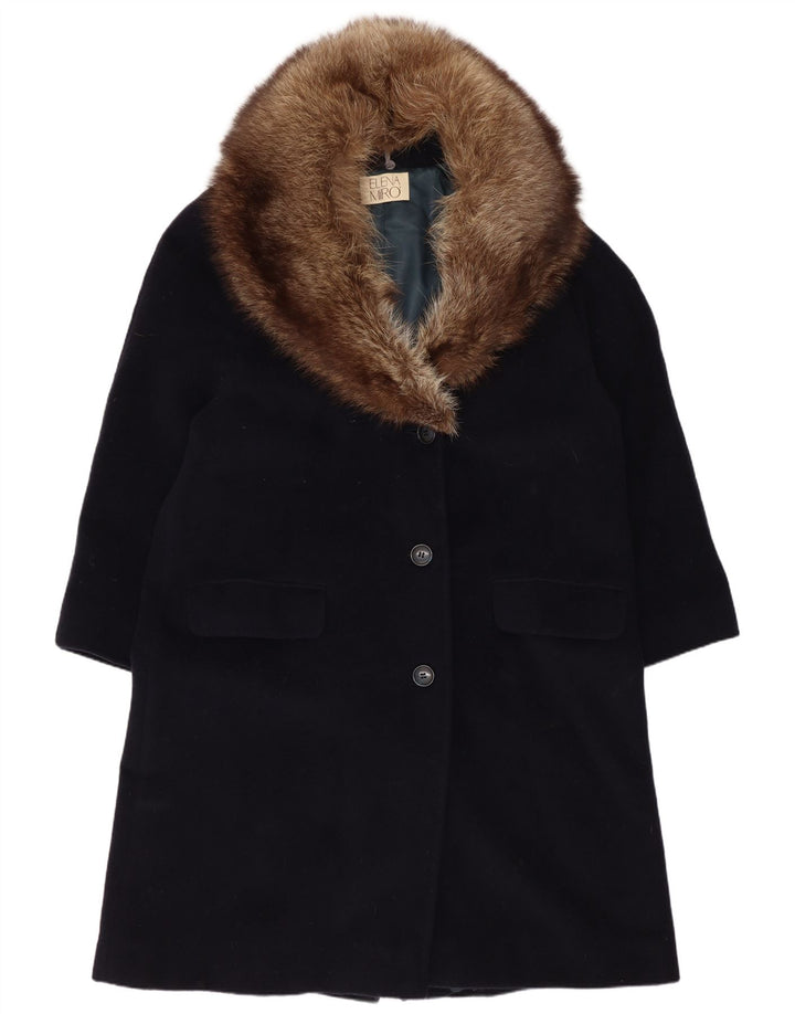 ELENA MIRO Womens Overcoat UK 16 Large Navy Blue Virgin Wool