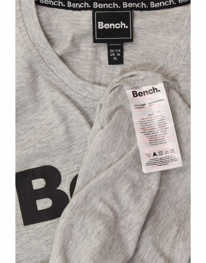BENCH Womens Graphic T-Shirt Top UK 16 Large Grey Flecked Cotton
