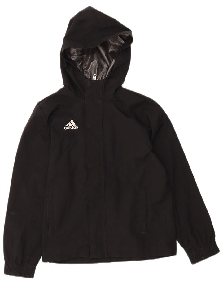 ADIDAS Boys Hooded Windbreaker Jacket 9-10 Years Black Polyester
