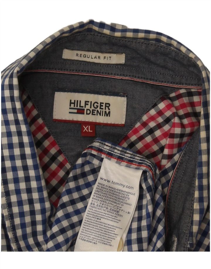 Tommy Hilfiger Mens Regular Fit Shirt XL Blue Gingham Cotton
