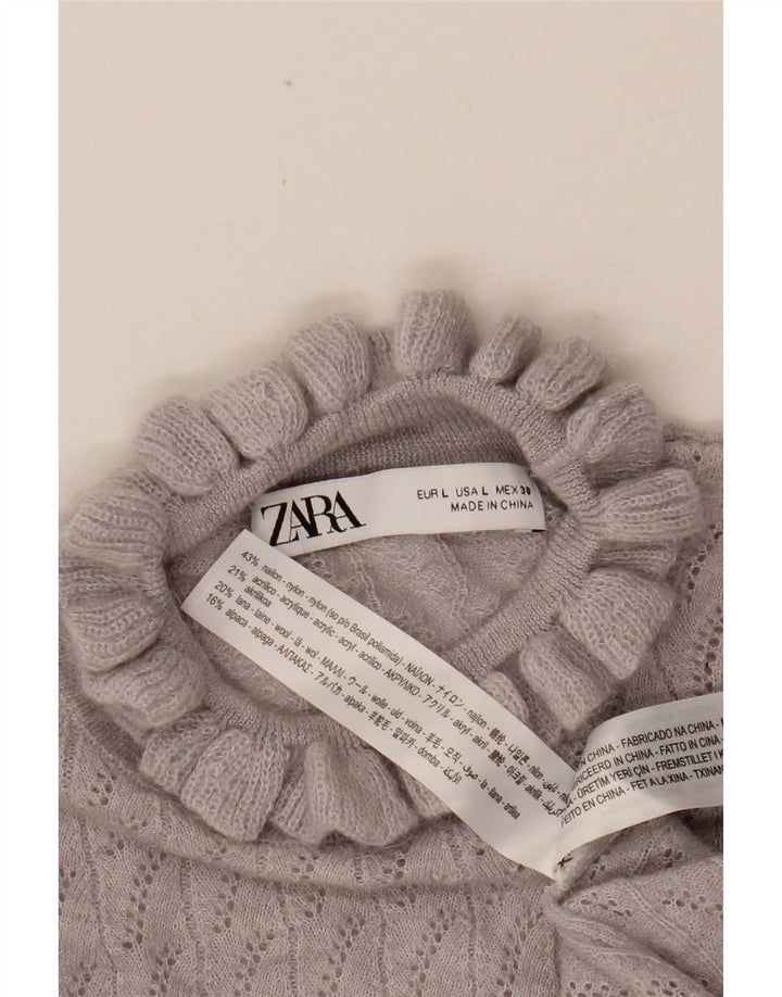 ZARA Womens Crop Turtle Neck Jumper Sweater UK 14 Large Purple Nylon