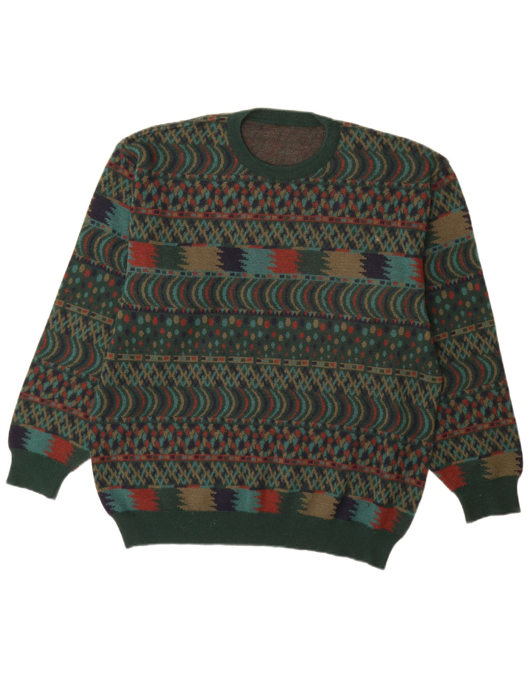 VINTAGE Mens Crew Neck Jumper Sweater IT 54 XL Green Fair Isle Wool