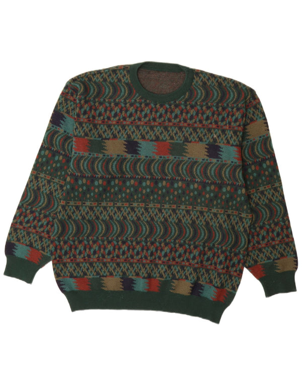 VINTAGE Mens Crew Neck Jumper Sweater IT 54 XL Green Fair Isle Wool