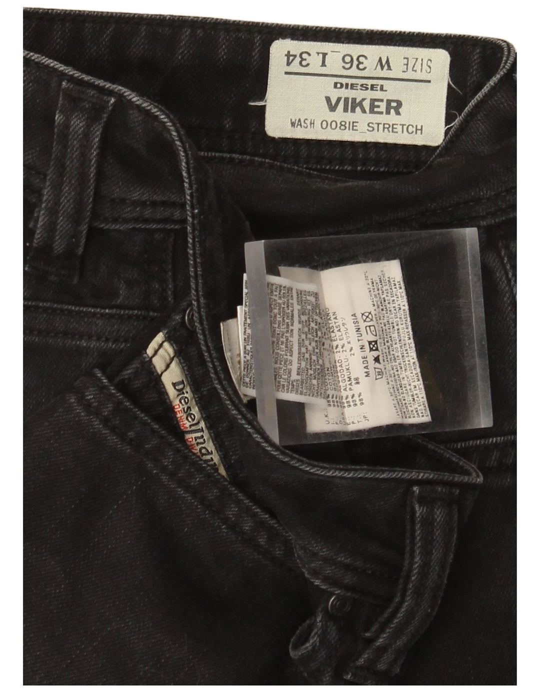 Diesel Mens Viker Slim Jeans W36 L29 Black Cotton