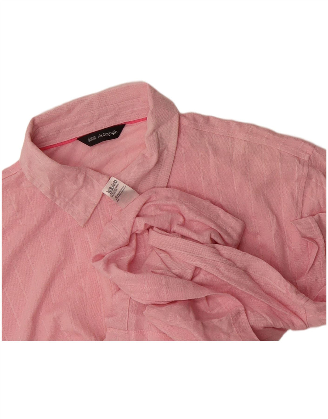 MARKS & SPENCER Mens Autograph Short Sleeve Shirt Large Pink Striped