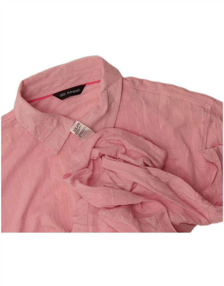 MARKS & SPENCER Mens Autograph Short Sleeve Shirt Large Pink Striped