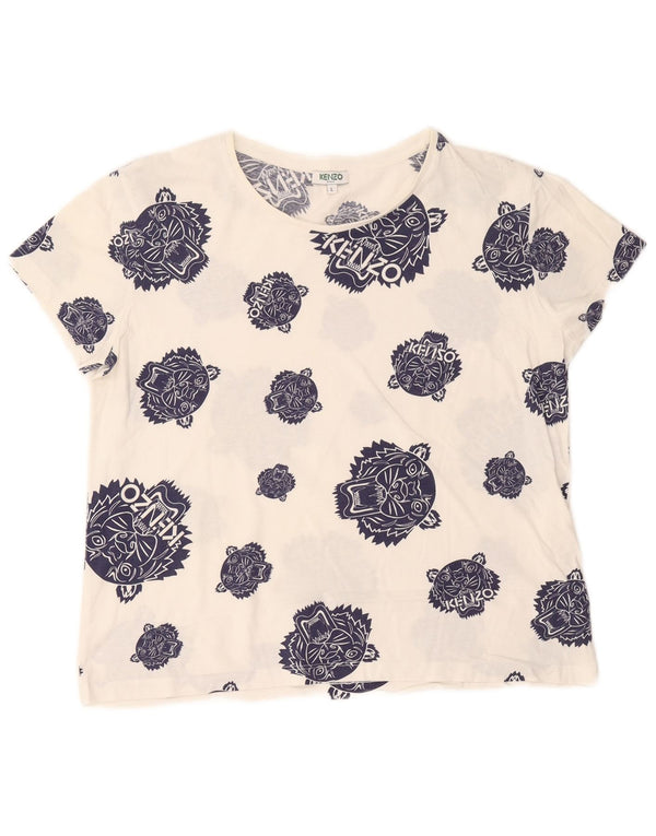 Kenzo Womens Graphic T-Shirt Top UK 16 Large White Cotton