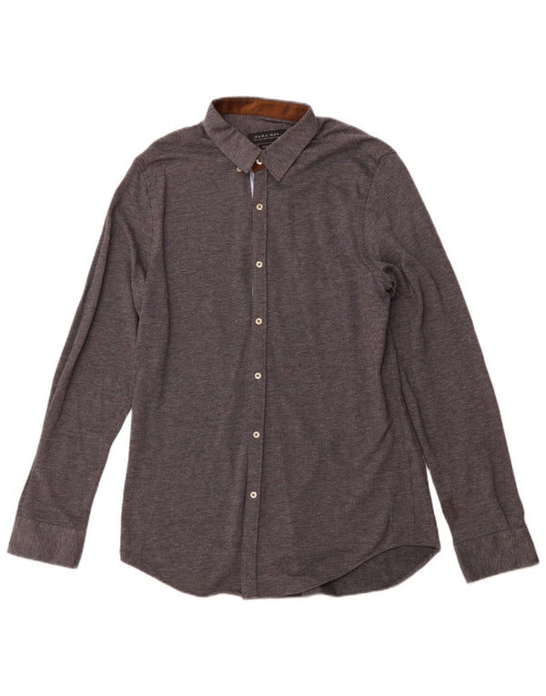 ZARA Mens Slim Fit Shirt Large Navy Blue Spotted