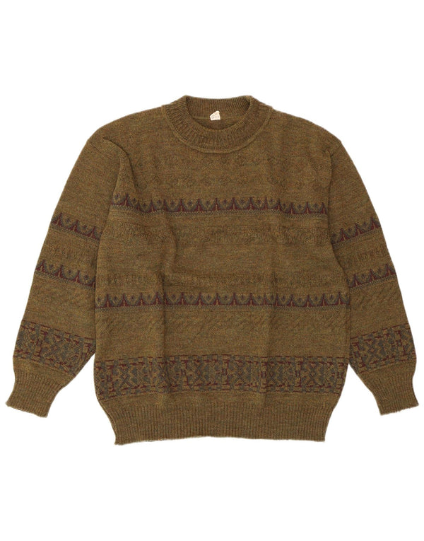 VINTAGE Womens Crew Neck Jumper Sweater IT 52 2XL Green Geometric