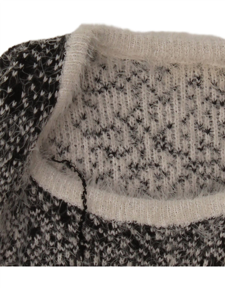 VINTAGE Womens Abstract Pattern Boat Neck Jumper Sweater UK 10 Small Grey Vintage Vintage and Second-Hand Vintage from Messina Hembry 