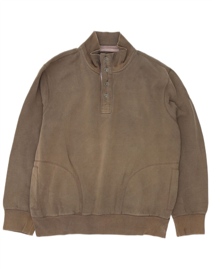 Marks & Spencer Mens Graphic Button Neck Sweatshirt Jumper 2XL Brown Cotton
