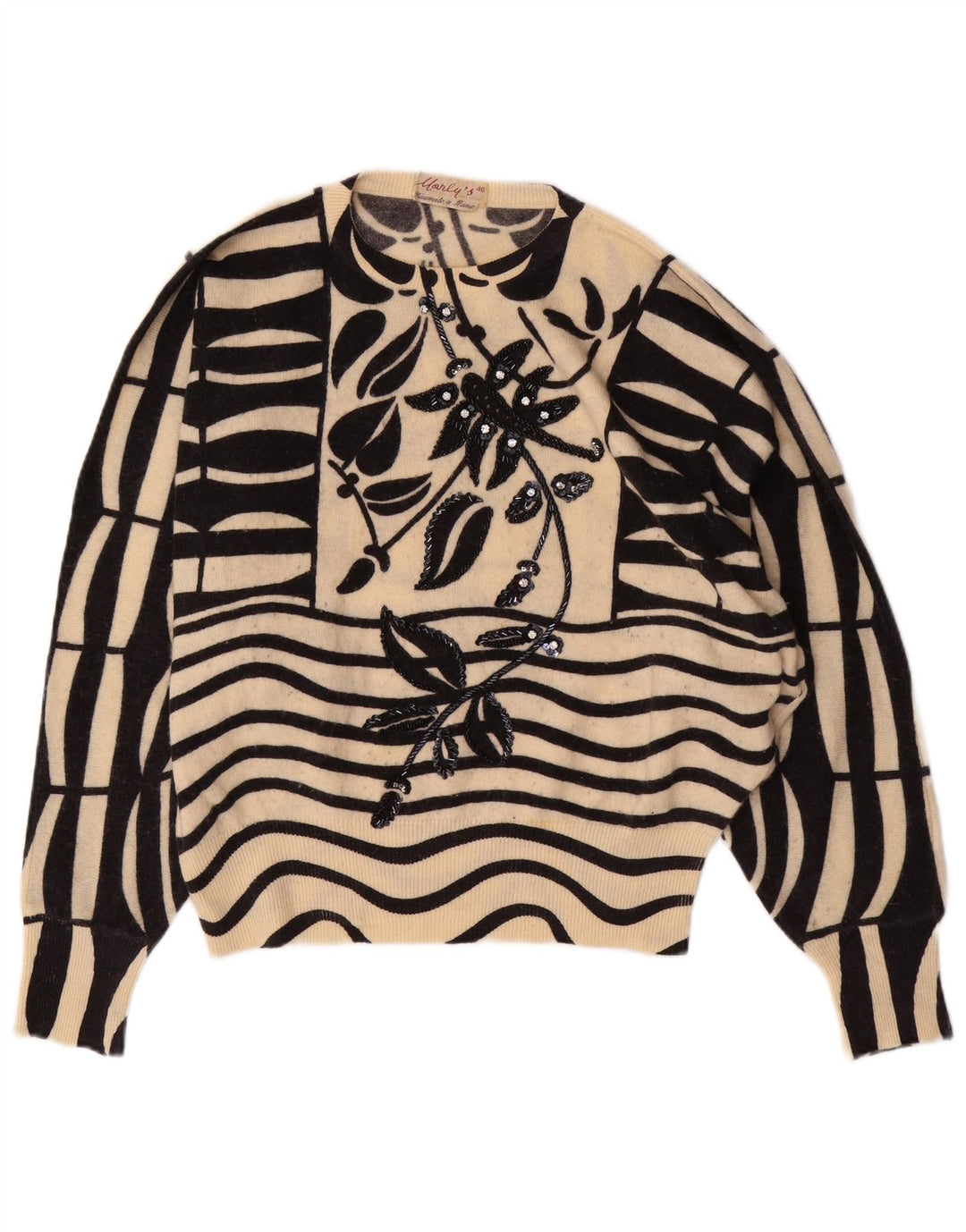 MARLY'S Womens Batwing Crew Neck Jumper Sweater EU 46 XL White Floral