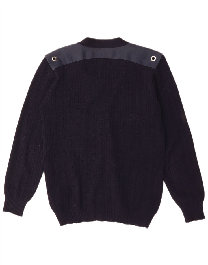 Vintage Mens Cardigan Sweater Medium Navy Blue Colourblock Wool