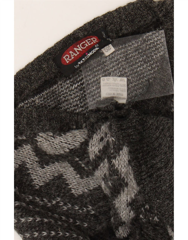 RANGER Womens Crew Neck Jumper Sweater IT 52 2XL Grey Argyle/Diamond Wool