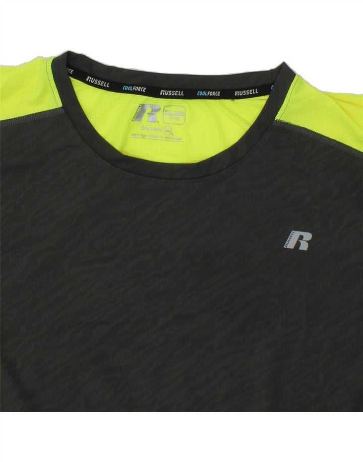 RUSSELL ATHLETIC Mens T-Shirt Top 2XL Black Colourblock Polyester Vintage Russell Athletic and Second-Hand Russell Athletic from Messina Hembry 