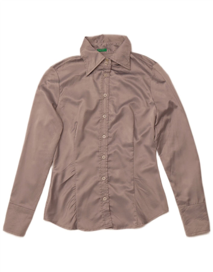 BENETTON Womens Shirt Blouse UK 10 Small Grey Polyester