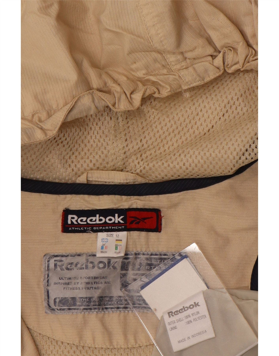 Reebok Womens Pullover Hooded Rain Jacket UK 12 Medium Beige Colourblock