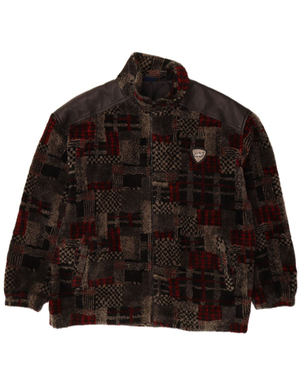 VINTAGE Mens Fleece Jacket UK 44 2XL Grey Patchwork
