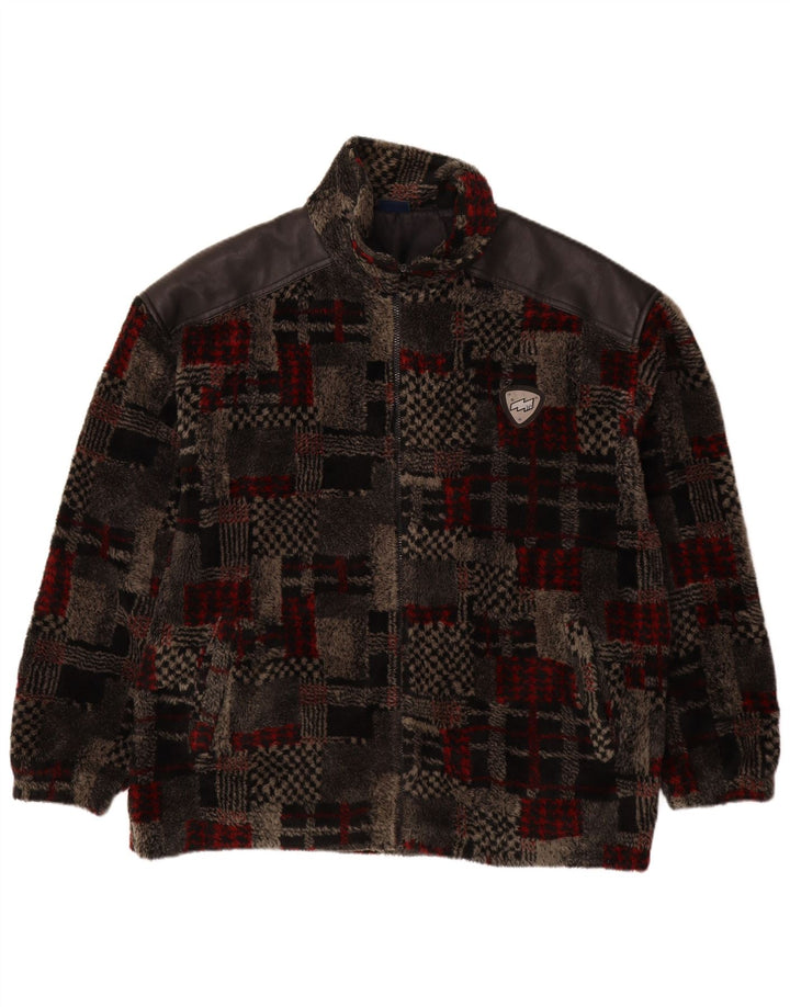 VINTAGE Mens Fleece Jacket UK 44 2XL Grey Patchwork