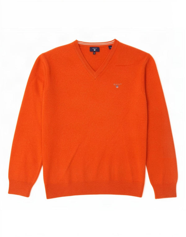 Gant Womens V-Neck Jumper Sweater UK 14 Large Orange Wool