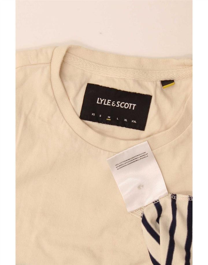 Lyle & Scott Mens T-Shirt Top Medium Beige Striped Cotton