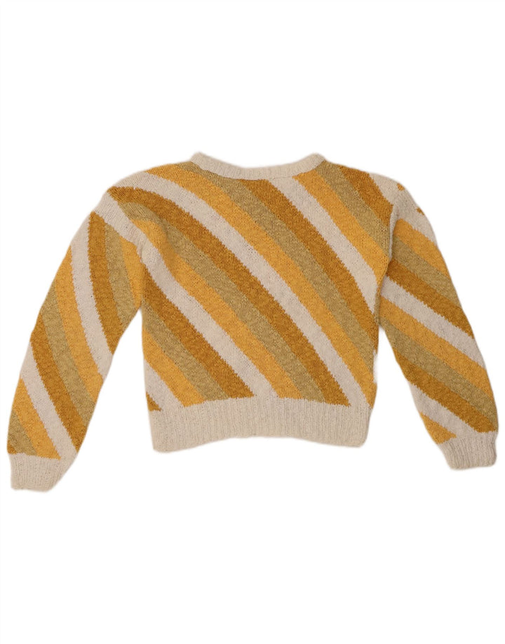 VINTAGE Womens Crop Boat Neck Jumper Sweater UK 8 Small Yellow Striped