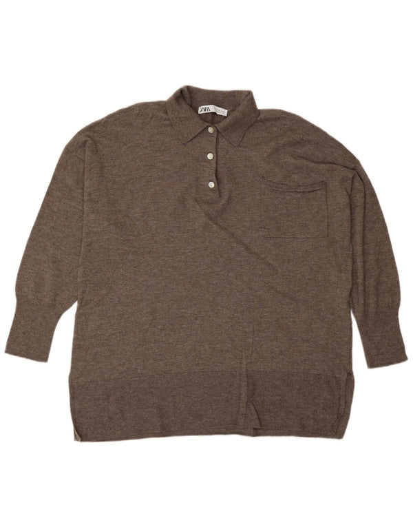 ZARA Womens Polo Neck Jumper Sweater Medium Brown Wool