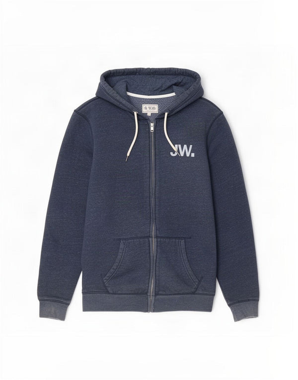 Jack Wills Mens Graphic Zip Hoodie Sweater Medium Navy Blue Cotton
