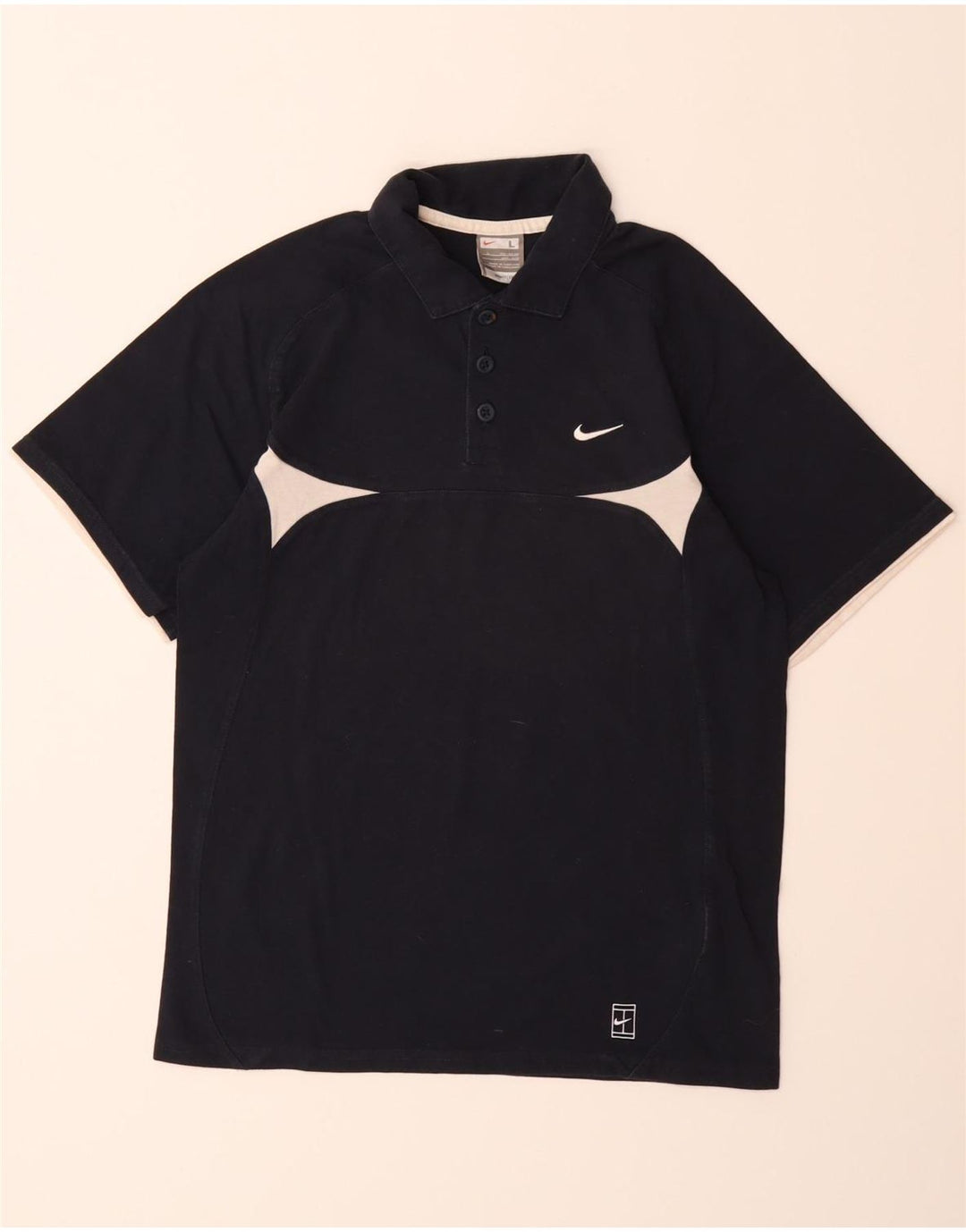 NIKE Boys Polo Shirt 12-13 Years Large  Navy Blue Colourblock Cotton