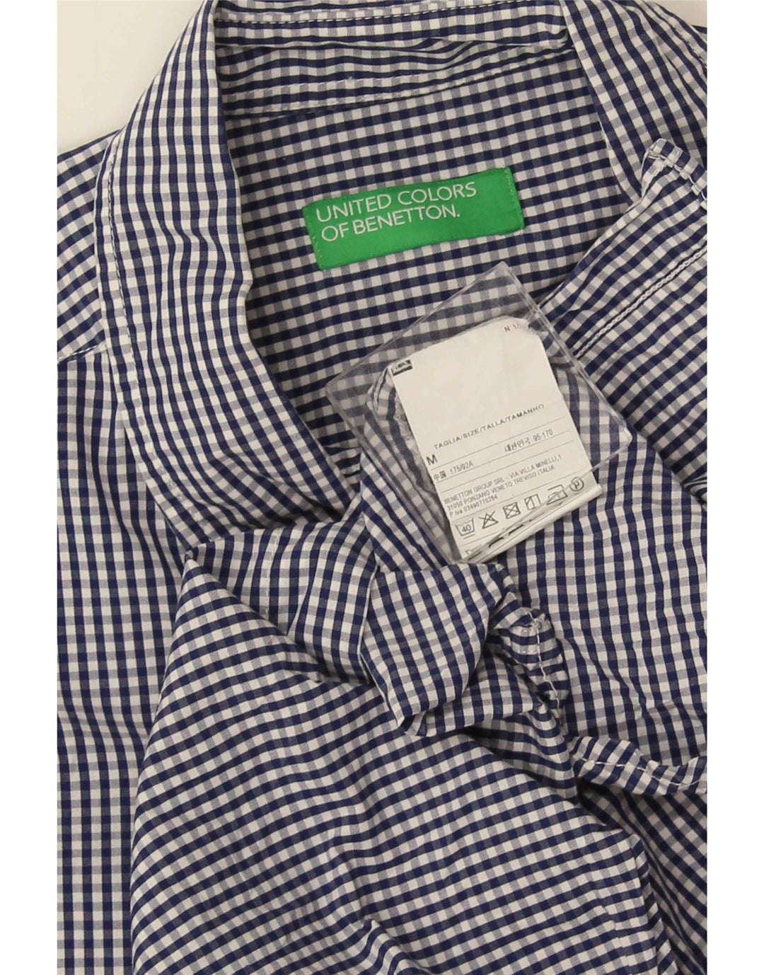 Benetton Mens Shirt Medium Blue Gingham Cotton
