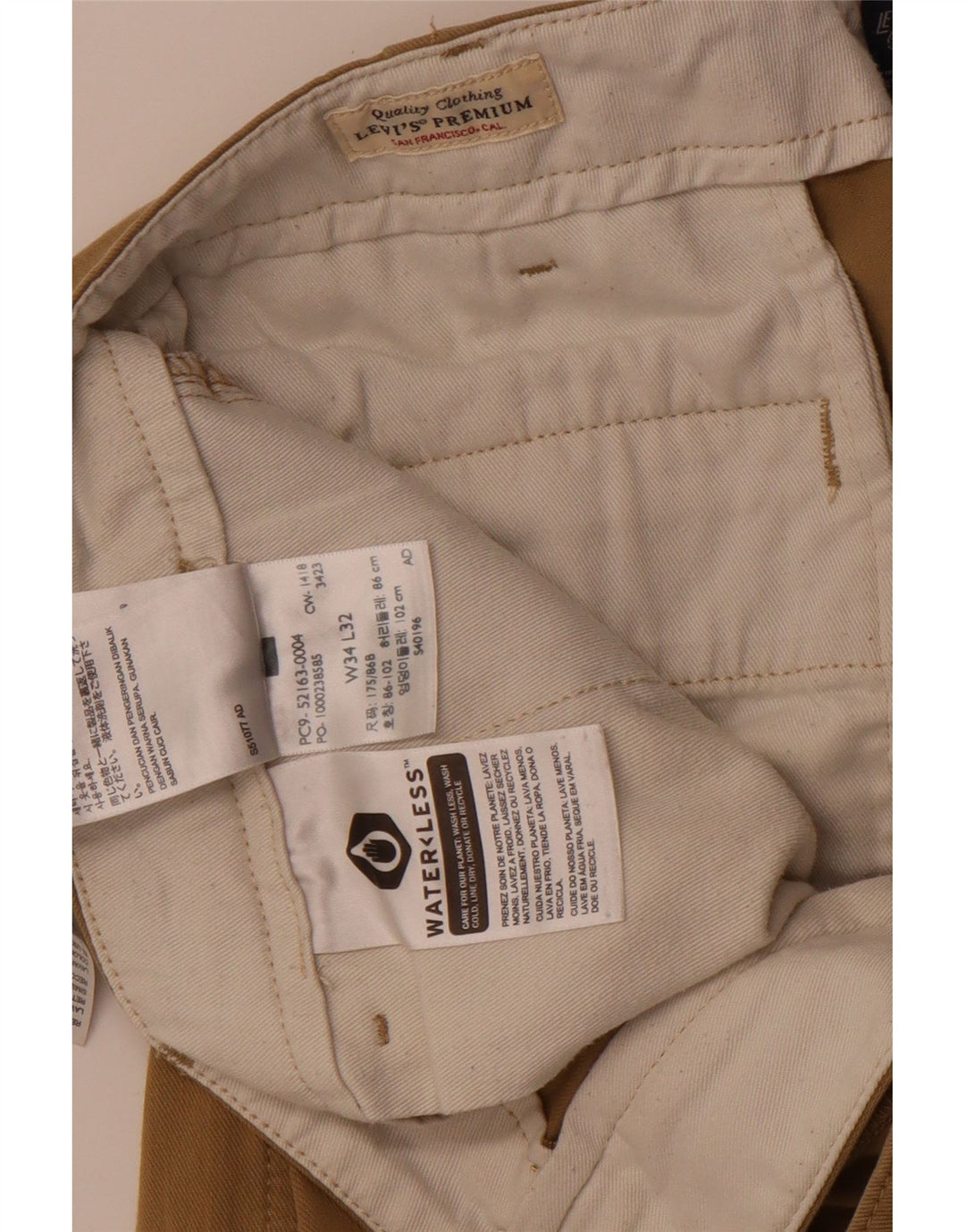 Levi's Mens Slim Chino Trousers W34 L32 Beige Cotton