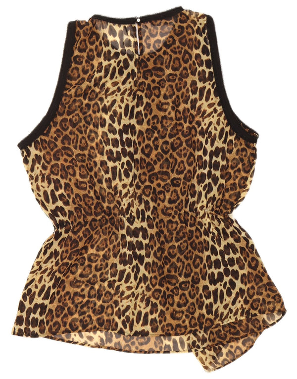Zara Womens Sleeveless Blouse Top UK 18 XL Brown Animal Print