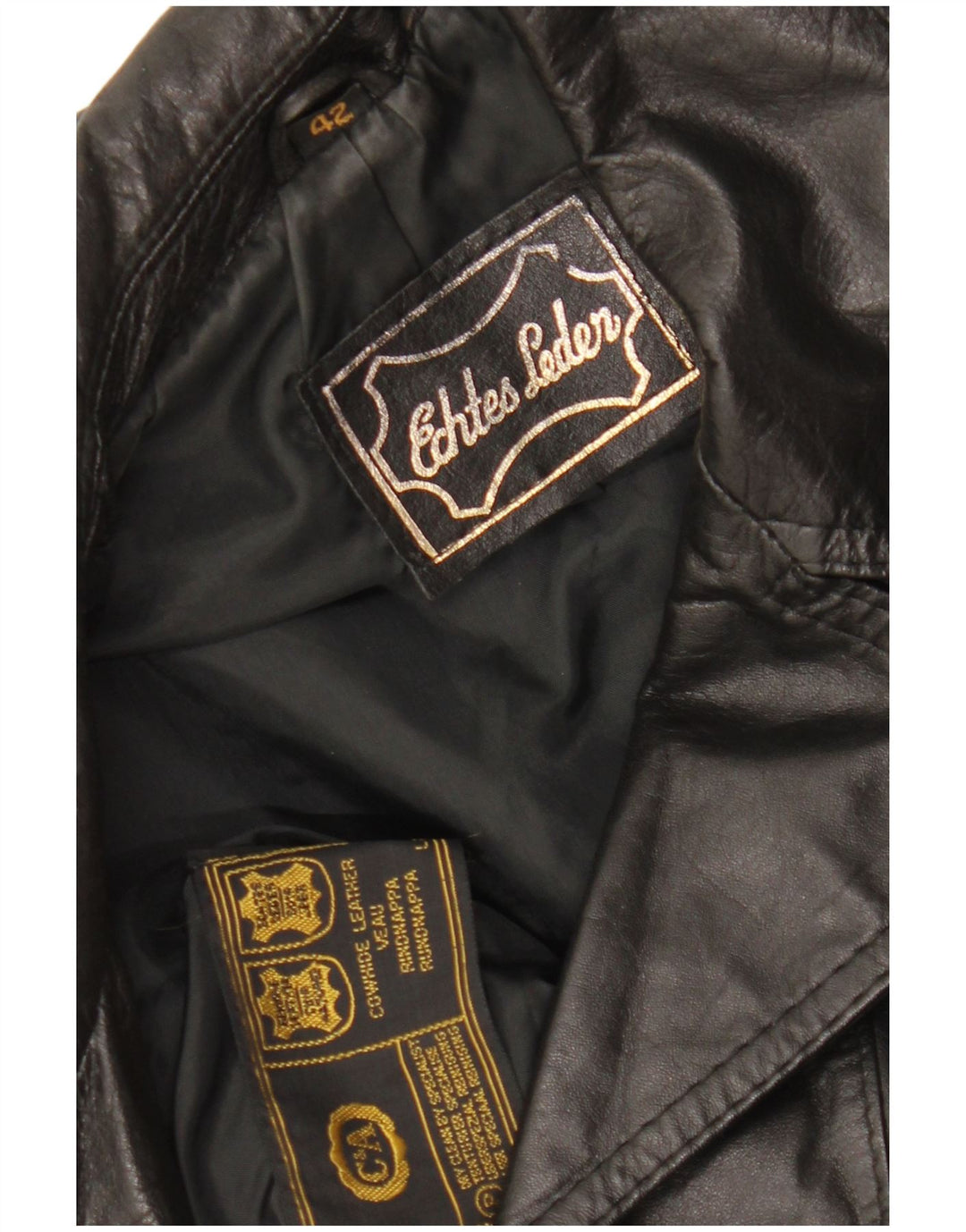 C&A Womens Leather Jacket EU 42 Large Black Leather