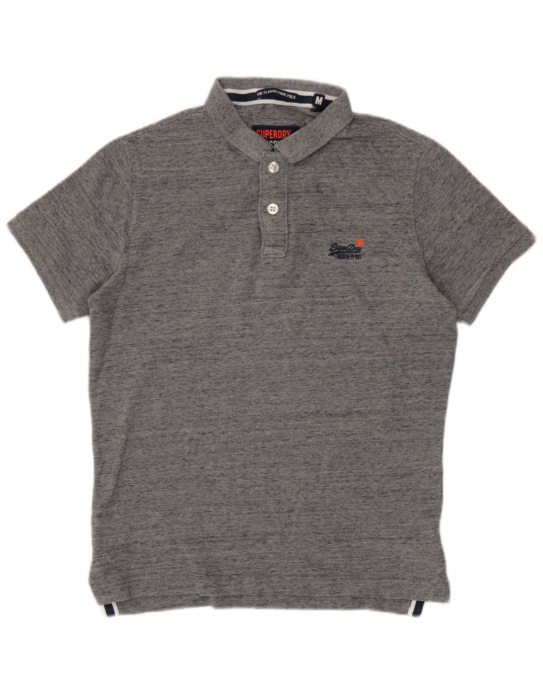 Superdry Mens Polo Shirt Medium Grey Flecked Cotton