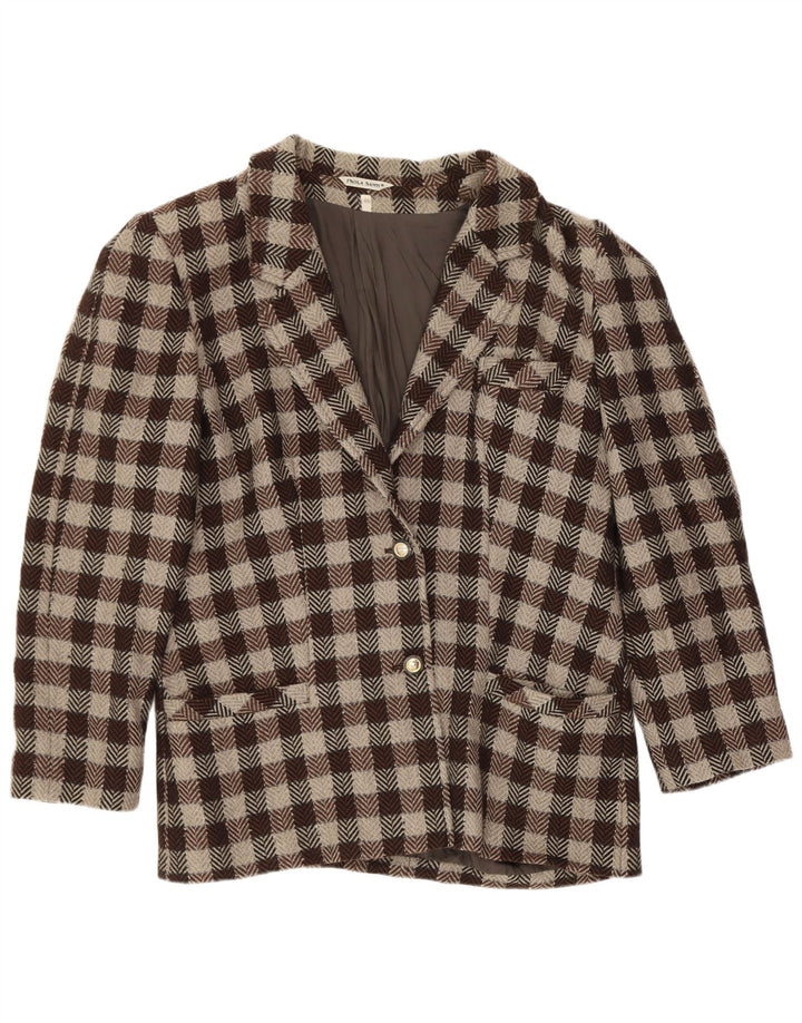 Vintage Womens 2 Button Blazer Jacket IT 46 Large Brown Gingham Classic
