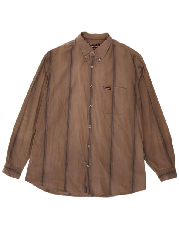 Marlboro Classics Mens Shirt 2XL Brown Striped Cotton