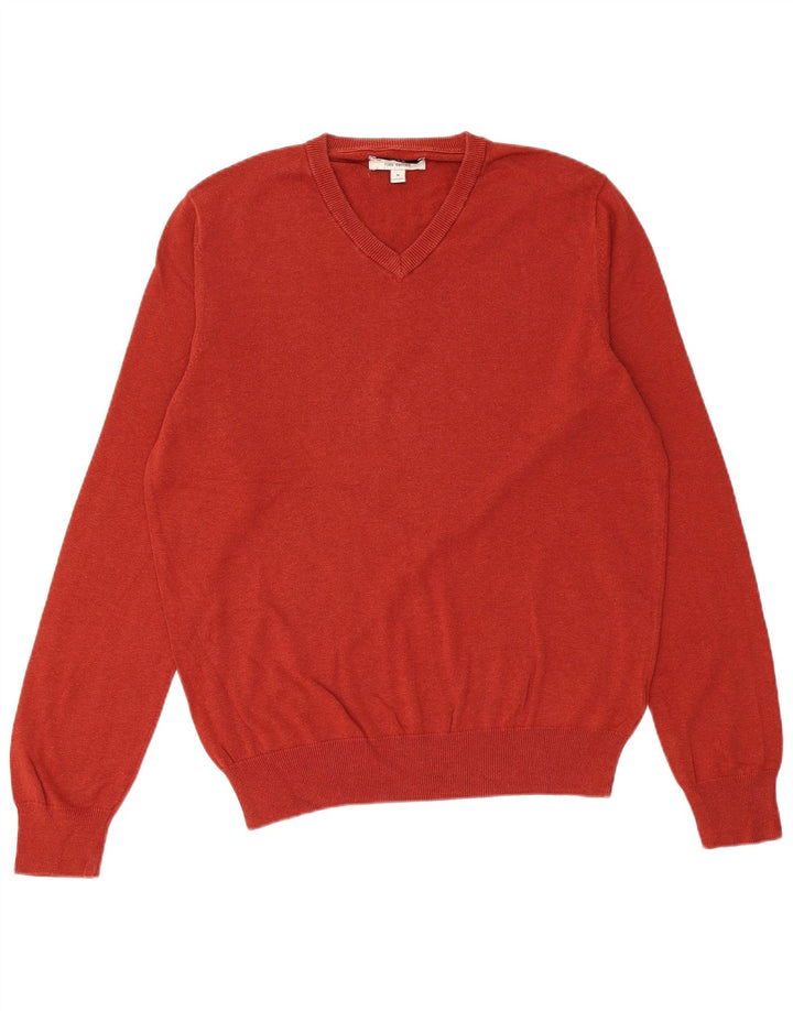 MARKS & SPENCER Mens V-Neck Jumper Sweater Medium Red Cotton