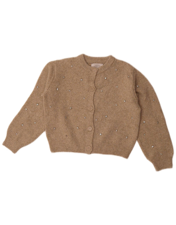 Zara Girls Crop Cardigan Sweater 9-10 Years Beige Polyester